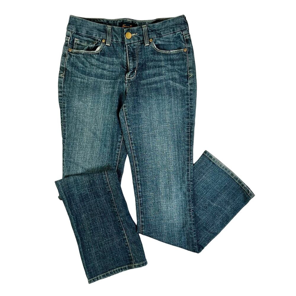 Seven 7 Premium Denim Bootcut Jeans Women 4 Blue Medium Wash Low Rise Embroidery